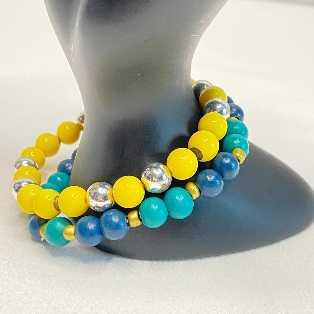 💎Beaded Bracelets Mixed Media Yellow Green Gold And Silver Tone